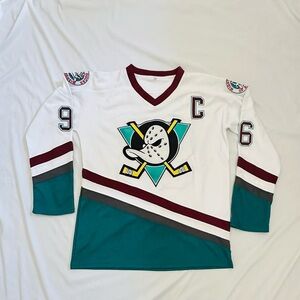 White and Teal Mighty Ducks Conway Hockey Jersey
